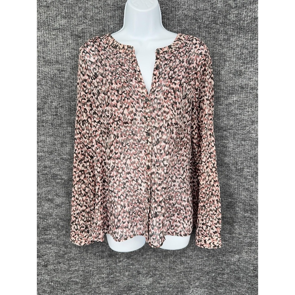 LOFT Blouse Womens M Multicolor Camo Print Button Front Henley Long Sleeve Top